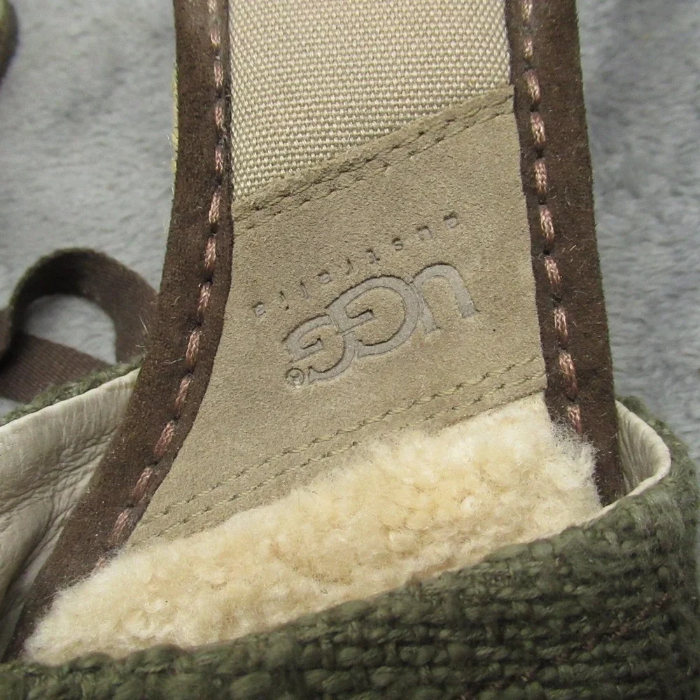 UGG Sandals Women 8 Green Sheepskin Australia Espadrille Wedge Delmar Jute Ankle